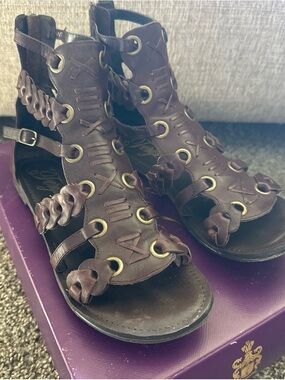 Fergie Dark Brown Braided Gladiator Sandals
